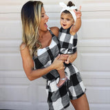 Mother Daughter Family Matching Outfits Clothes Plaid Parent-child Dress Baby Girls Mom Romper Fashion Summer Women Kids Costume