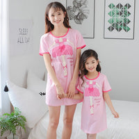 Mother Daughter Dressing Gown Nightdress Mom and Me Clother Girls Princess Dress Baby Pajamas Nightgown Cotton Causal Homewear