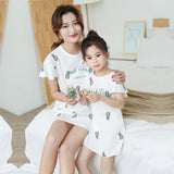 Mother Daughter Dressing Gown Nightdress Mom and Me Clother Girls Princess Dress Baby Pajamas Nightgown Cotton Causal Homewear