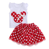 Summer Kids Baby Girl Clothes Sleeveless T-shirt Tops Polka Dot Tutu Skirt Minnie Mouse Clothes Set