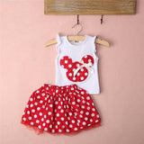 Summer Kids Baby Girl Clothes Sleeveless T-shirt Tops Polka Dot Tutu Skirt Minnie Mouse Clothes Set