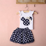 Summer Kids Baby Girl Clothes Sleeveless T-shirt Tops Polka Dot Tutu Skirt Minnie Mouse Clothes Set