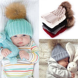 Winter Warm Beanie Hat for Mom Mother Newborn Baby Toddler Kids Boys Girls  Fur Pom Hat Kids Girls Crochet Ski Ball Cap