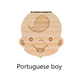 English Spanish Russia Text Baby Boy Girl Fallen Tooth Box Storage Natural Wood Case Save Milk Teeth Collection Organizer Holder