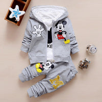 Baby Girl 3 Piece Sets Brand Mickey Mouse Outfit Boy Hooded Cardigan Coats + T-shirts + Pants Kids Bebes Jogging Suits Tracksuit