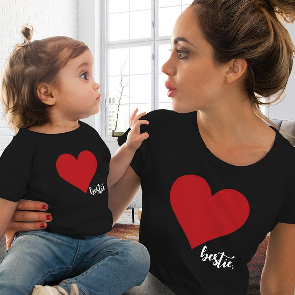 Mommy and Me Clothes Mother Daughter Matching Family Outfits T-shirt Women Kids Baby Girls Soft Cotton Heart Print Tops O-neck