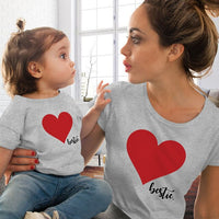 Mommy and Me Clothes Mother Daughter Matching Family Outfits T-shirt Women Kids Baby Girls Soft Cotton Heart Print Tops O-neck