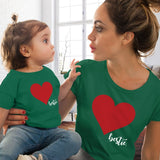 Mommy and Me Clothes Mother Daughter Matching Family Outfits T-shirt Women Kids Baby Girls Soft Cotton Heart Print Tops O-neck