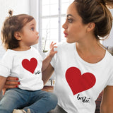 Mommy and Me Clothes Mother Daughter Matching Family Outfits T-shirt Women Kids Baby Girls Soft Cotton Heart Print Tops O-neck