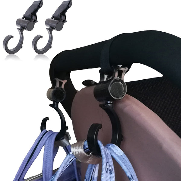 2pcs/lot Baby Hanger Multifunction Baby Bag Stroller Hooks Carriage Pram Black Rotate 360 Degree Cart Plastic Hook Accessories