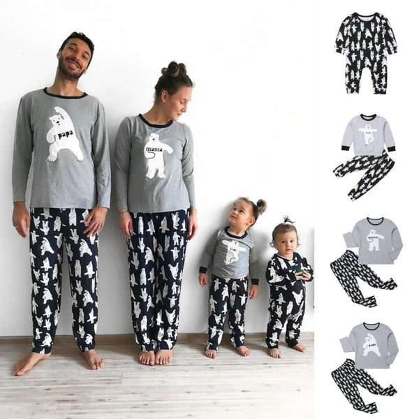 Christmas Casual Family Matching Pajamas Set Women Men Baby Kids Bear Print Sleepwear Nightwear Autumn Winter Clothes