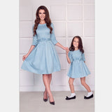 Mother Daughter Matching Clothes Ladies Baby Girl Dress Mother Daughter Mommy and Me Dresses O-neck Five Sleeve Family Clothes