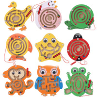 Wooden Magnetic Pen Maze Toys Cute Animal Cartoon Toy Brain Teaser Intellectual Jigsaw Board Kids Early Educational Puzzle Game