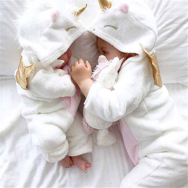 2019 New Autumn Winter Newborn Baby Girl Clothes Cute 3D Unicorn Flannel Long Sleeve Zipper Warm Romper Jumpsuit Outfit Clothes