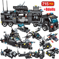 715pcs City Police Station Building Blocks Compatible Legoingly City SWAT Team Truck Blocks Educational Toy For Boys Children