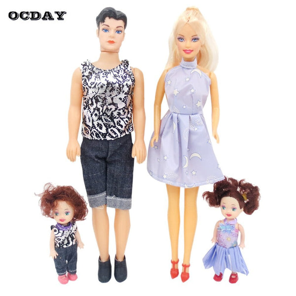 OCDAY 4Pcs Children Kids Pretend Play Doll Father Mother 2 Kids Dress Up Kit Family Dolls Suit Removable Joints Baby Dolls