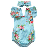 2019 Cute Floral Romper 2pcs Baby Girls Clothes Jumpsuit Romper + Headband 0-24M Age Infant Toddler Newborn Outfits Set Hot Sale