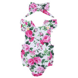 2019 Cute Floral Romper 2pcs Baby Girls Clothes Jumpsuit Romper + Headband 0-24M Age Infant Toddler Newborn Outfits Set Hot Sale