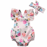 2019 Cute Floral Romper 2pcs Baby Girls Clothes Jumpsuit Romper + Headband 0-24M Age Infant Toddler Newborn Outfits Set Hot Sale