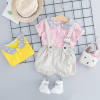 Baby Girls Clothes Set Summer Baby Clothing Summer Printed Short Sleeve T-shirt Round Collar Casual Tops+Bib Pants