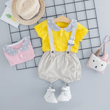 Baby Girls Clothes Set Summer Baby Clothing Summer Printed Short Sleeve T-shirt Round Collar Casual Tops+Bib Pants