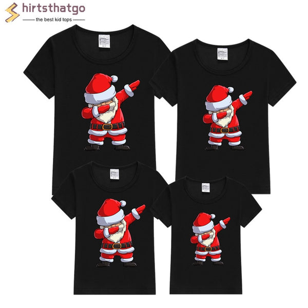 Dabbing Santa Christmas Family Cotton Tshirts Boys Girls and Father Mother Christmas Dabbing Clothes Fashion Party Wear Baby Tee