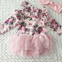 Cute Newborn Toddler Baby Girl Clothes Kids Girls Floral Fly Sleeve Tutu Lace Princess Dress and headband Outfits Set