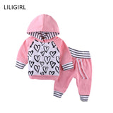 LILIGIRL Autumn Baby Girls Hooded T-shirt Tops Long Pants Clothing Cotton Outfits Set Newborn Infant Kids Clothes Suit