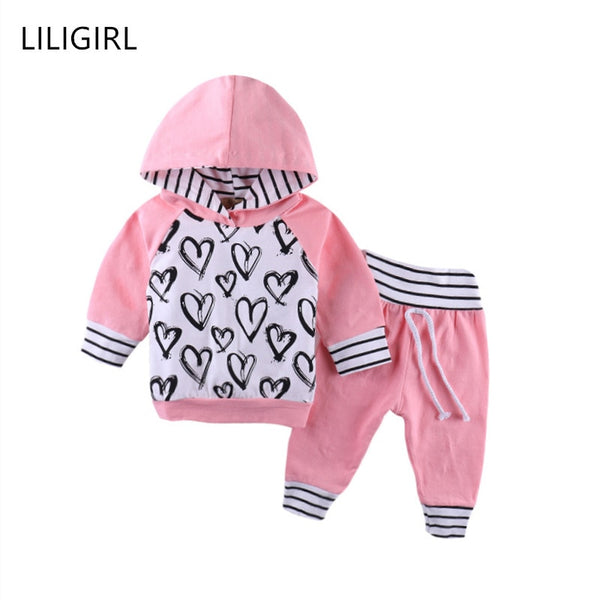 LILIGIRL Autumn Baby Girls Hooded T-shirt Tops Long Pants Clothing Cotton Outfits Set Newborn Infant Kids Clothes Suit