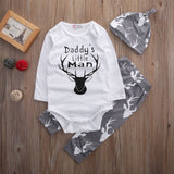 Newborn Baby Boy Infant Clothes Set Deer Romper Tops Long Pants Hat 3PCS Outfit Set Baby Boys Clothes