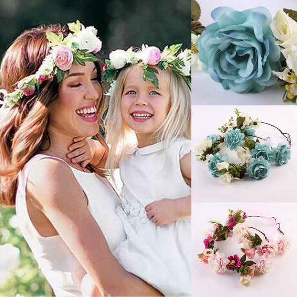 Mom and Me Flower Headband 2017 Summer Style Newborn Headband Flower Crown Mother Kids Matching Garland Hair Band Accessories