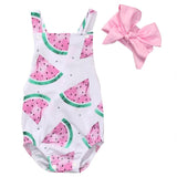 Summer Baby Girls Clothes Sleeveless Watermelon Infant Romper Backless Halter Jumpsuit +Headband 2pcs Outfit Sunsuit