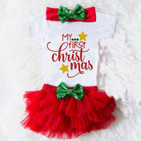 My 1st Christmas Baby Girls Princess Romper+Tutu Ruffle Short Bloomer Clothes UK