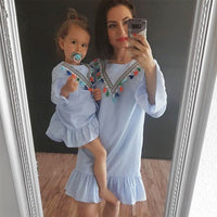 Newborn Baby Girl Family Matching Clothes Mom And Daughter Dress Nine Quarter Stripe Tassel Mini  Mother And Daughter Outfits