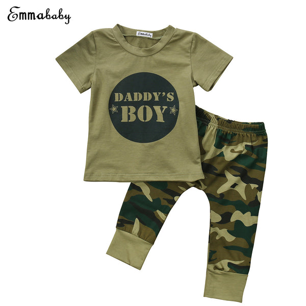 Camo Clothing Newborn Baby Boy Clothes Girls Set Camouflage Pants Army Green T-shirt Tops Pants Outfits Set Clothes 0-24M