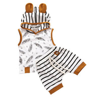 0-24 Months Baby Clothes Set Sleeveless Sweatshirt For Girls Leaves Print Hoodies Boys Striped Pants Newborn Toddler Baby Set