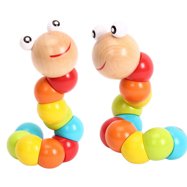 Colorful Wooden Twist Worm Puzzles Caterpillar Kids Educational Toys Baby Montessori Finger Toys