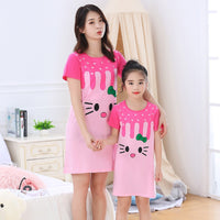 Mother Daughter Dressing Gown Nightdress Mom and Me Clother Girls Princess Dress Baby Pajamas Nightgown Cotton Causal Homewear