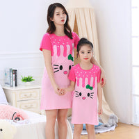 Mother Daughter Dressing Gown Nightdress Mom and Me Clother Girls Princess Dress Baby Pajamas Nightgown Cotton Causal Homewear